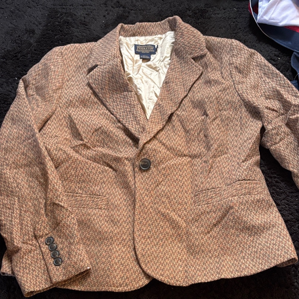 Pendleton Tan Patterned Blazer Petite Size 14 - image 1